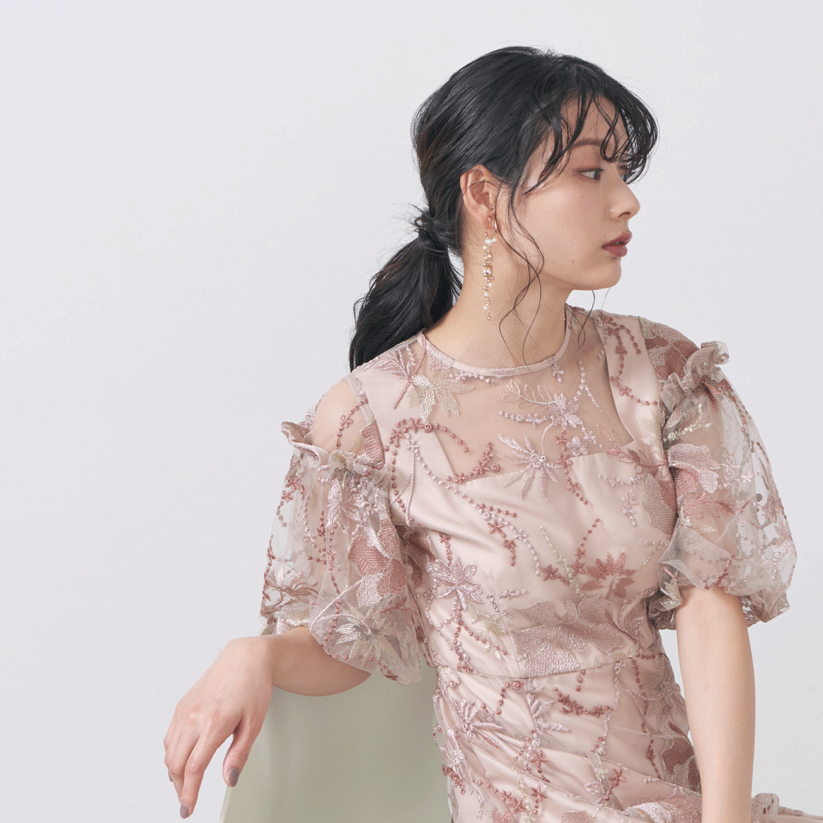 mame パフスリーブコットンドレス Mame Kurogouchi(マメ クロゴウチ)】 Cotton Jersey Flared